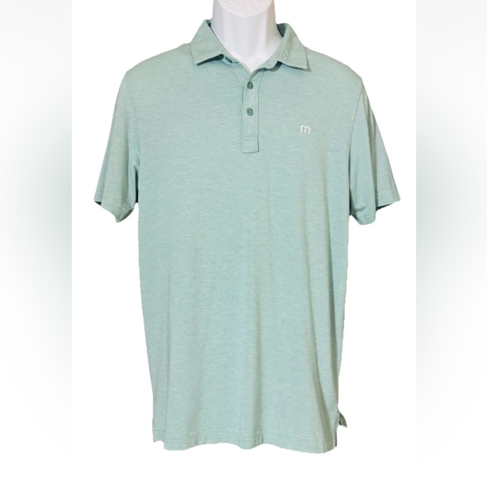 Travis Mathew Polo Shirt Mens M Green Tea Zinna Pima Cotton Blend Striped
